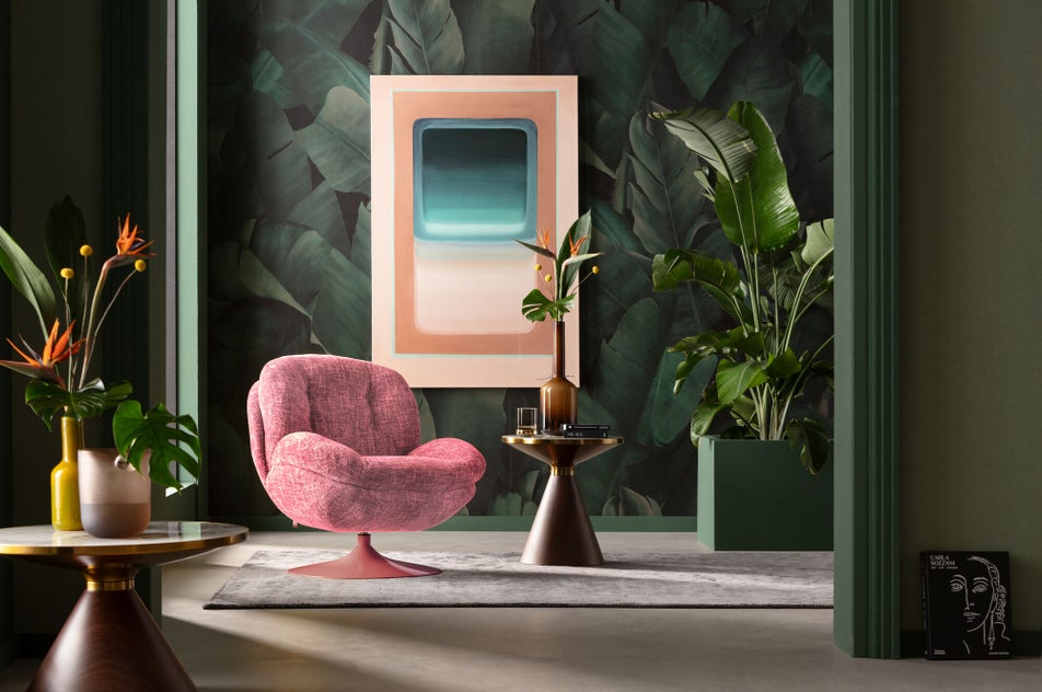 Sessel COSY Strukturstoff Stahl Pink drehbar 89x84x86cm