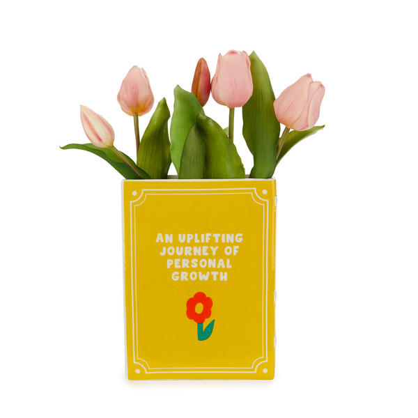 2-in-1 Deko-Vase & Buchstütze BOOK - NEVER STOP GROWING Gelb Keramik 6,5x15x20cm