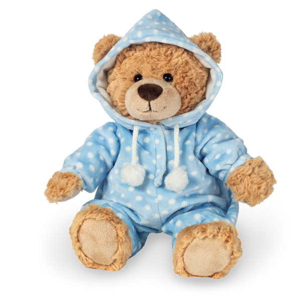 Schlafanzugbär Teddy Teddybär braun blau handgefertigt 30x16x12cm