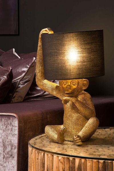 Tischlampe EXTRAVAGANZA CHIMP Kunststoff E14 Schwarz Gold 30x30x45cm