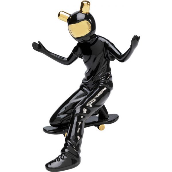 Deko Figur SKATING ASTRONAUT Schwarz handgearbeitet Unikat 20,5x17x25,5cm