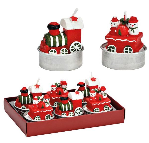 Teelicht-Set WEIHNACHTSZUG Wachs 4x4x4cm 6er-Set