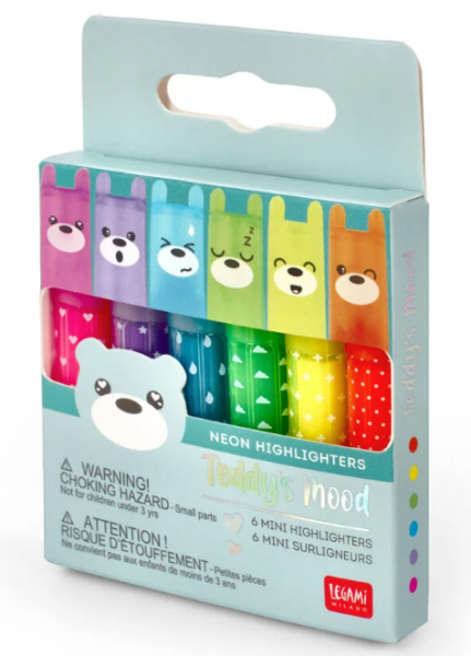 Mini Textmarker - Teddy&#039;s Mood Teddy Bear Mini Highlighter 6er-Set