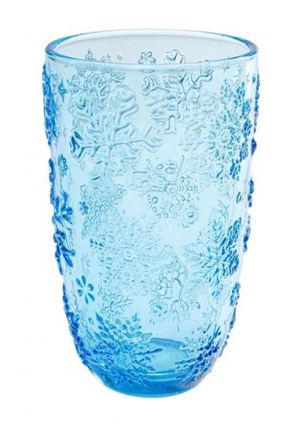 Wasserglas Ice Flowers Blau handgearbeitet 400ml 14x8x8cm