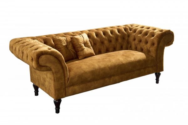 Sofa PARIS CHESTERFIELD Samt Senfgelb 225x80x95cm