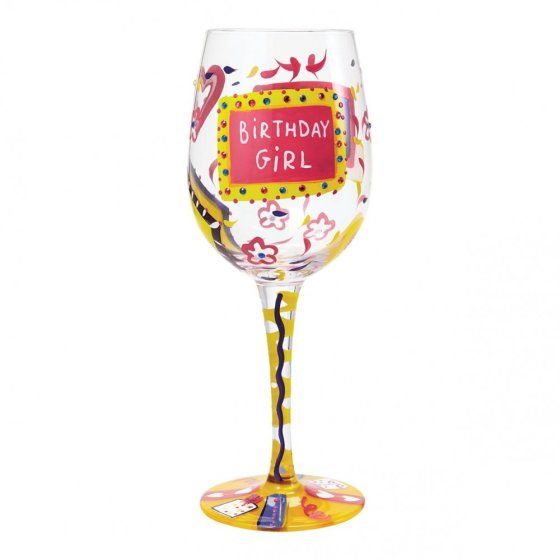 Weinglas BIRTHDAYGIRL by Lolita handbemalt Unikat 444ml 8,5x8,5x22,5cm