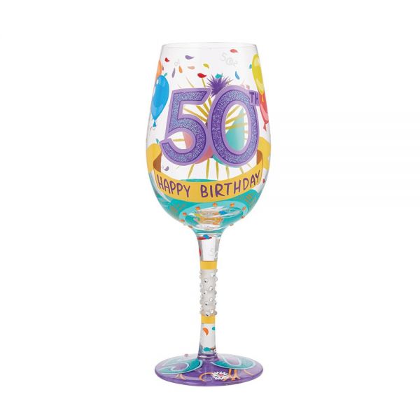 Weinglas HAPPY 50TH BIRTHDAY by Lolita handbemalt Unikat 22,5x9x9cm