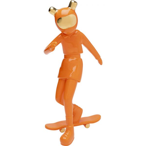 Deko Figur SKATING ASTRONAUT Orange handgearbeitet Unikat 33x10x16,5cm