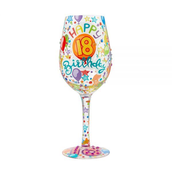 Weinglas HAPPY 18TH BIRTHDAY by Lolita handbemalt Unikat 22,5x9x9cm