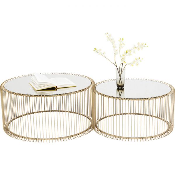 Beistelltisch-Set WIRE RUND Gold 69,5x69,5x33,5cm