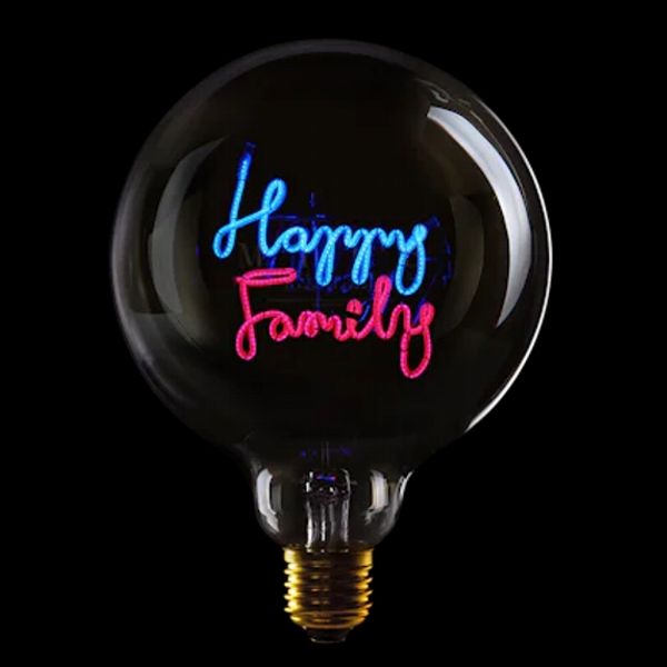 LED Globebirne mit Schriftzug HAPPY FAMILY G125 E27 2,5W 12,5x12,5x17,2cm