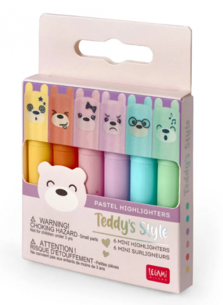 Mini Textmarker - Teddy&#039;s Style Teddy Bear Mini Highlighter 6er-Set