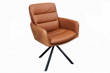 Retro Design Stuhl BIG GEORGE cognac Echtleder Microfaser drehbar 58x88x66cm