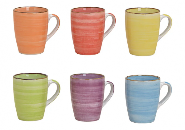 Tasse aus Steingut bunt 340ml 6-fach sortiert