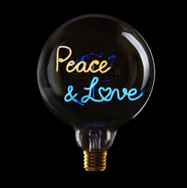 LED Globebirne PEACE &amp; LOVE G125 E27 2,5W 2200K dimmbar 12,5x12,5x19cm