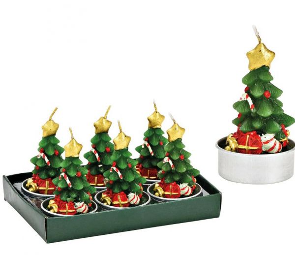 Teelicht-Set TANNENBAUM Wachs 4x6x4cm 6er-Set