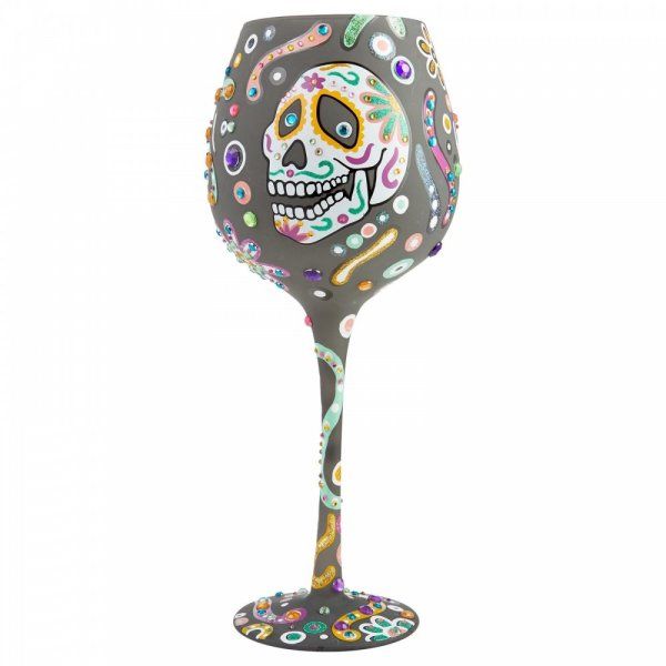 Weinglas mit Juwelen SUPERBLING SUGAR SKULLS by Lolita handbemalt Unikat 25x10x10cm