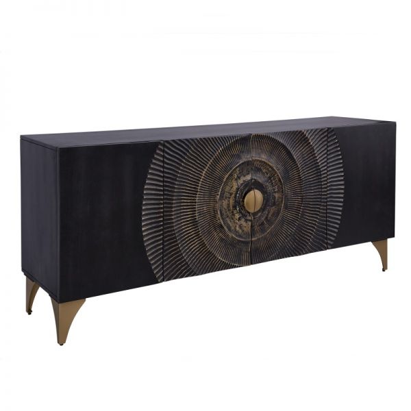 Sideboard GOLDEN SUNSET Schwarz Gold Mangoholz 177x77x38cm