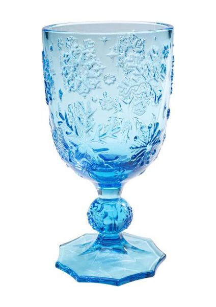 Weinglas Ice Flowers Blau handgearbeitet 360ml 16x8x8cm